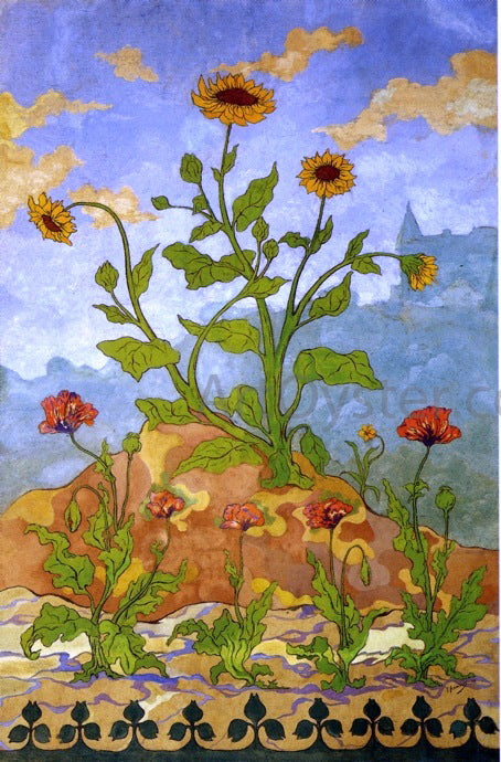 Paul Ranson Four Decorative Panels: Sunflowers and Poppies - Hand Painted Oil Painting