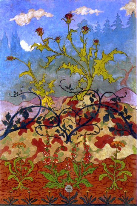 Paul Ranson Four Decorative Panels: Thistle and Digitales - Hand Painted Oil Painting
