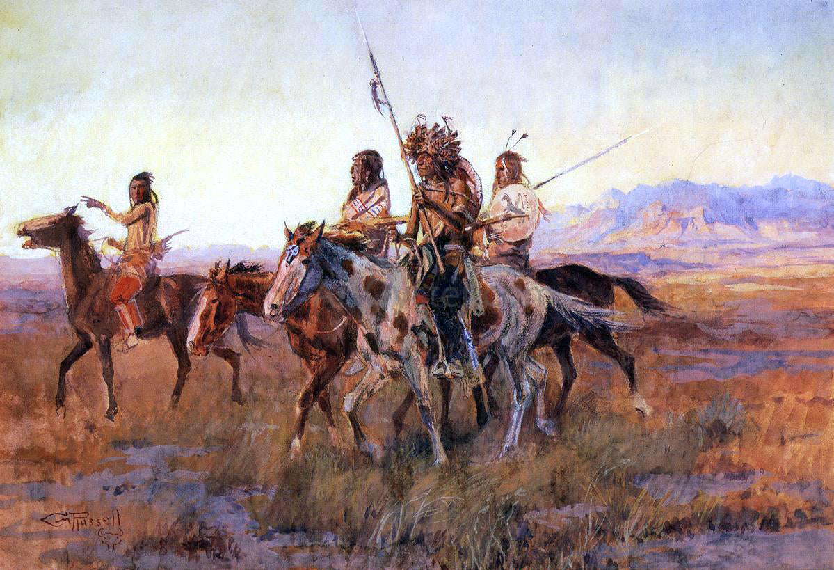 Charles Marion Russell Four Mounted Indians - Hand Painted Oil Painting