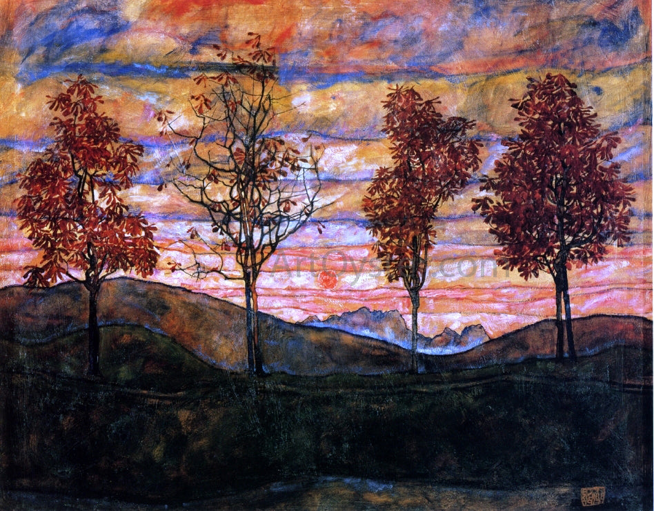 Egon Schiele Four Trees - Hand Painted Oil Painting