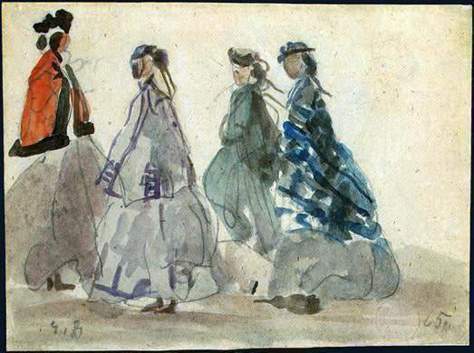 Eugene-Louis Boudin Four Women at Trouville - Hand Painted Oil Painting