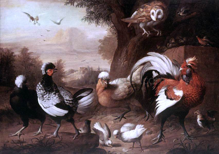 Jakab Bogdany Fowls and Owl - Hand Painted Oil Painting