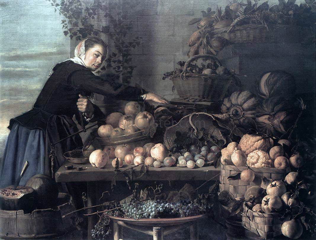 Claes Van Heussen Fruit and Vegetable Seller - Hand Painted Oil Painting