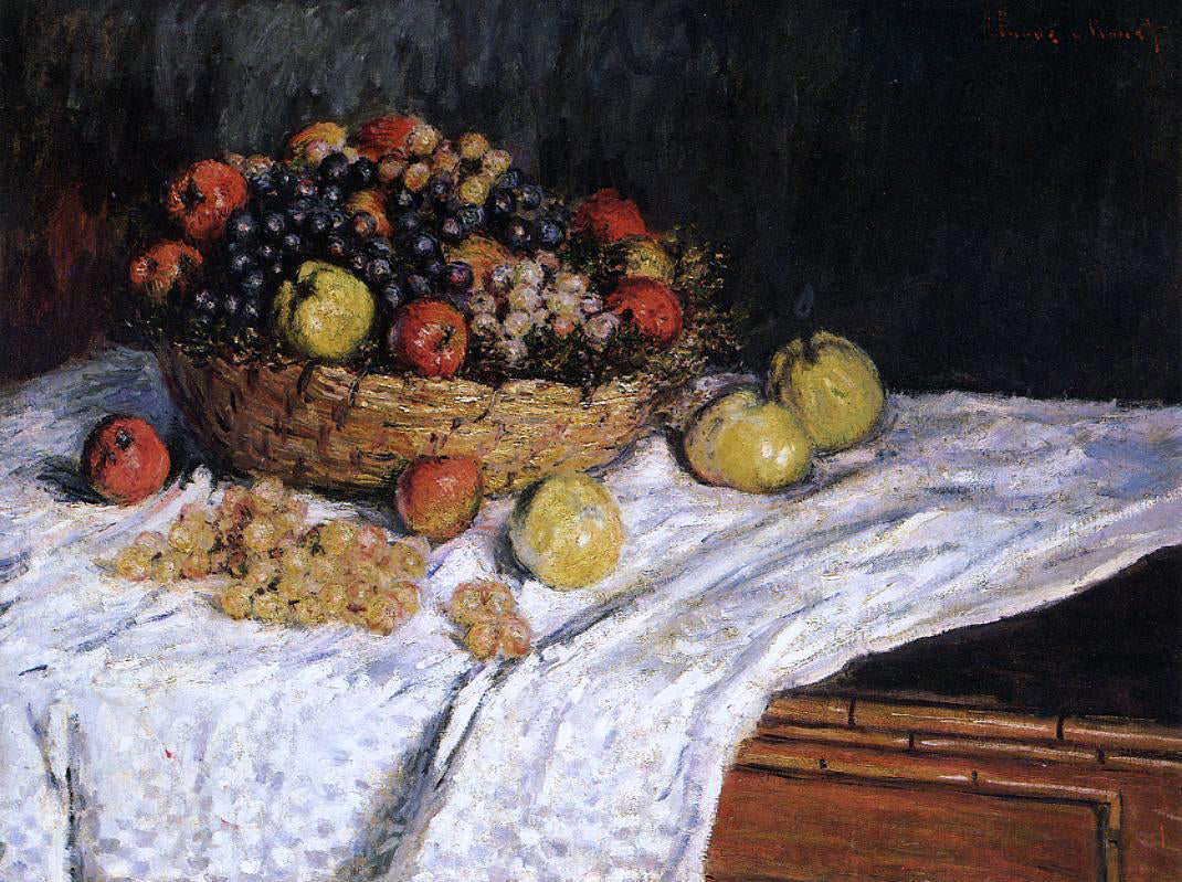 Claude Oscar Monet Fruit Basket with Apples and Grapes - Hand Painted Oil Painting