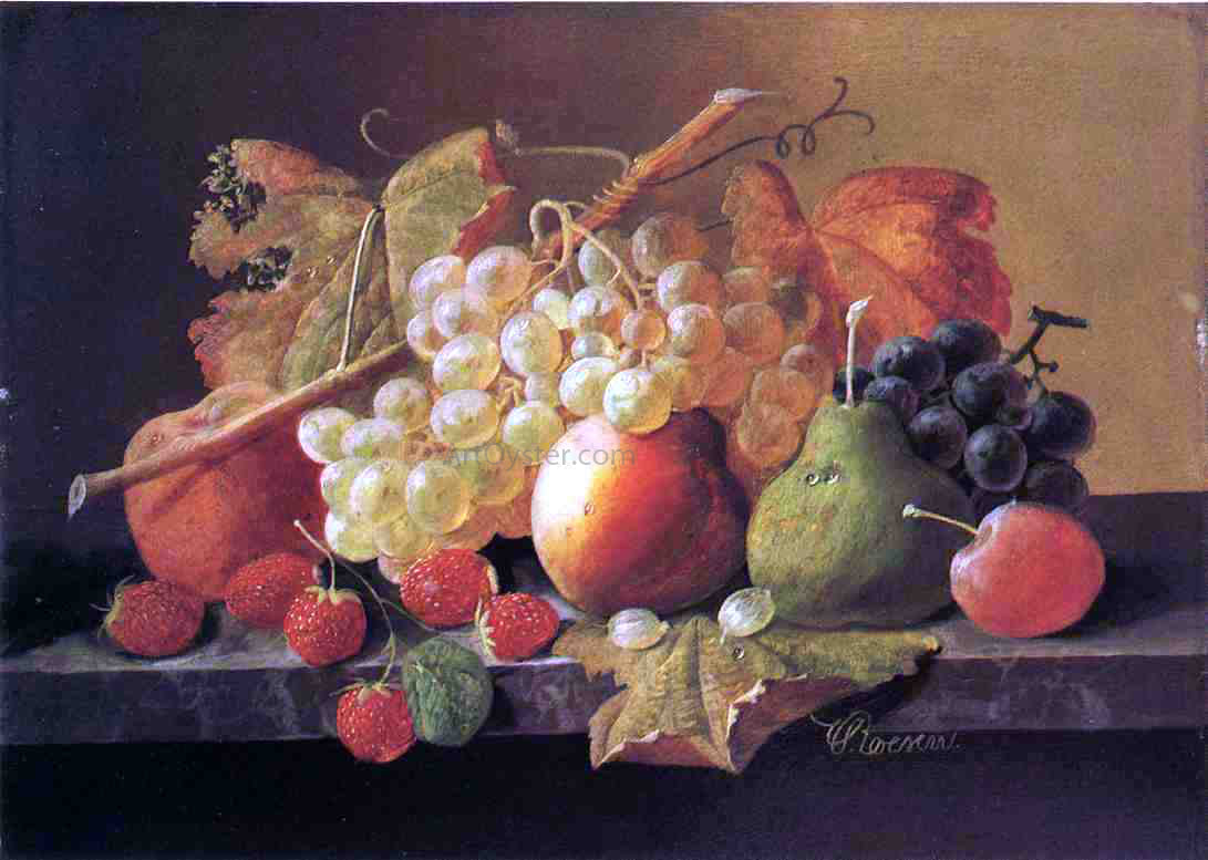 Severin Roesen Fruit on a Marble Ledge - Hand Painted Oil Painting