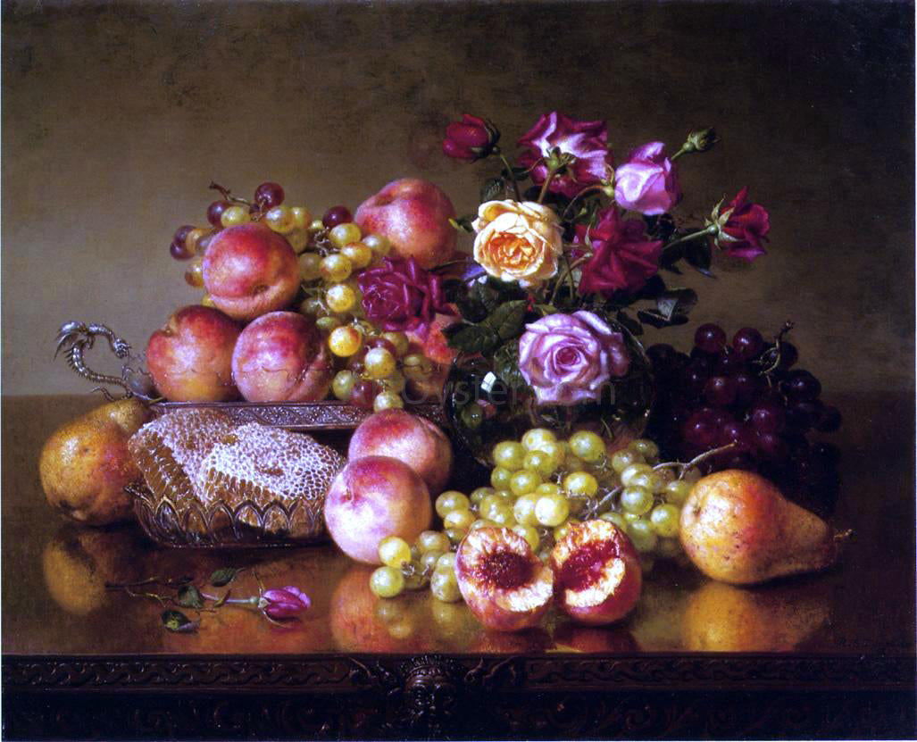 Robert Spear Dunning Fruit Still Life with Roses and Honeycomb - Hand Painted Oil Painting