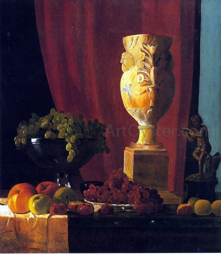 John Frederick Peto Fruit, Vase and Statuette - Hand Painted Oil Painting
