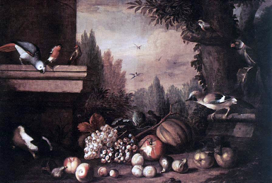 Jakab Bogdany Fruit with Birds and Guinea-pig - Hand Painted Oil Painting