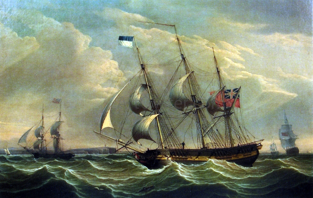 Robert Salmon Full Rigged Ships and a Brig off the Coast of England - Hand Painted Oil Painting