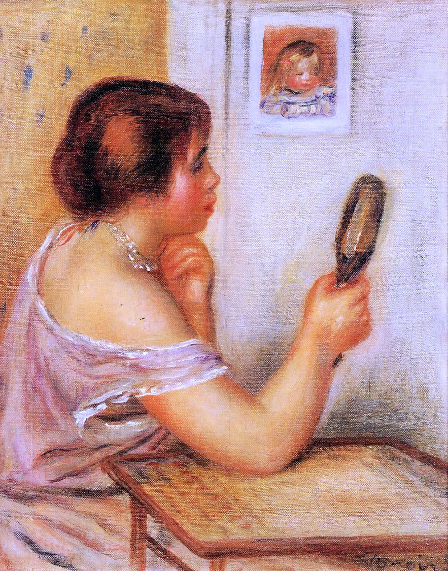 Pierre Auguste Renoir Gabrielle Holding a Mirror with a Portrait of Coco - Hand Painted Oil Painting