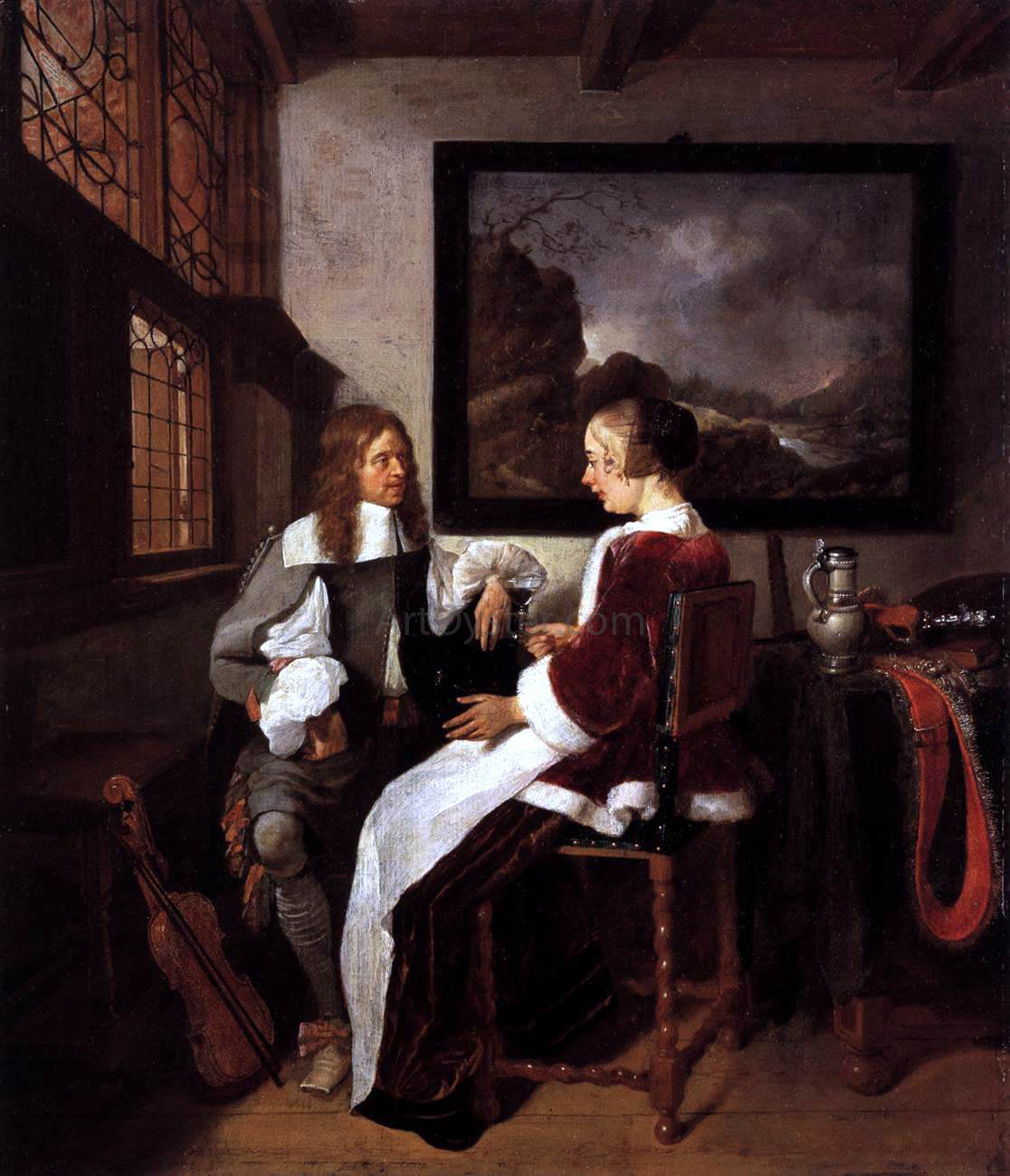 Quiringh Van Brekelenkam Gallant Conversation - Hand Painted Oil Painting