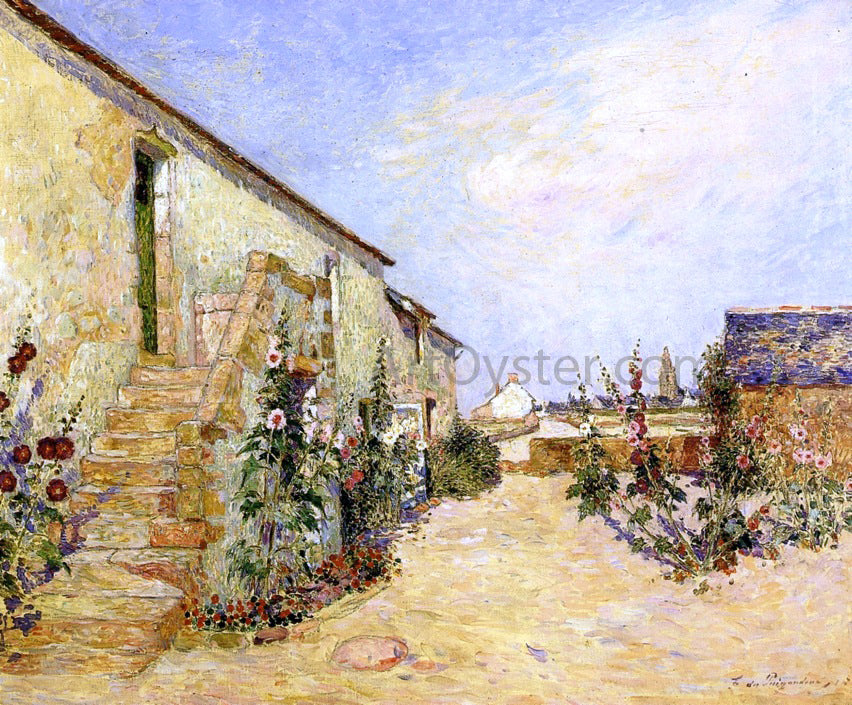 Ferdinand Du Puigaudeau Garden at Kervaudu, Hollyhocks - Hand Painted Oil Painting
