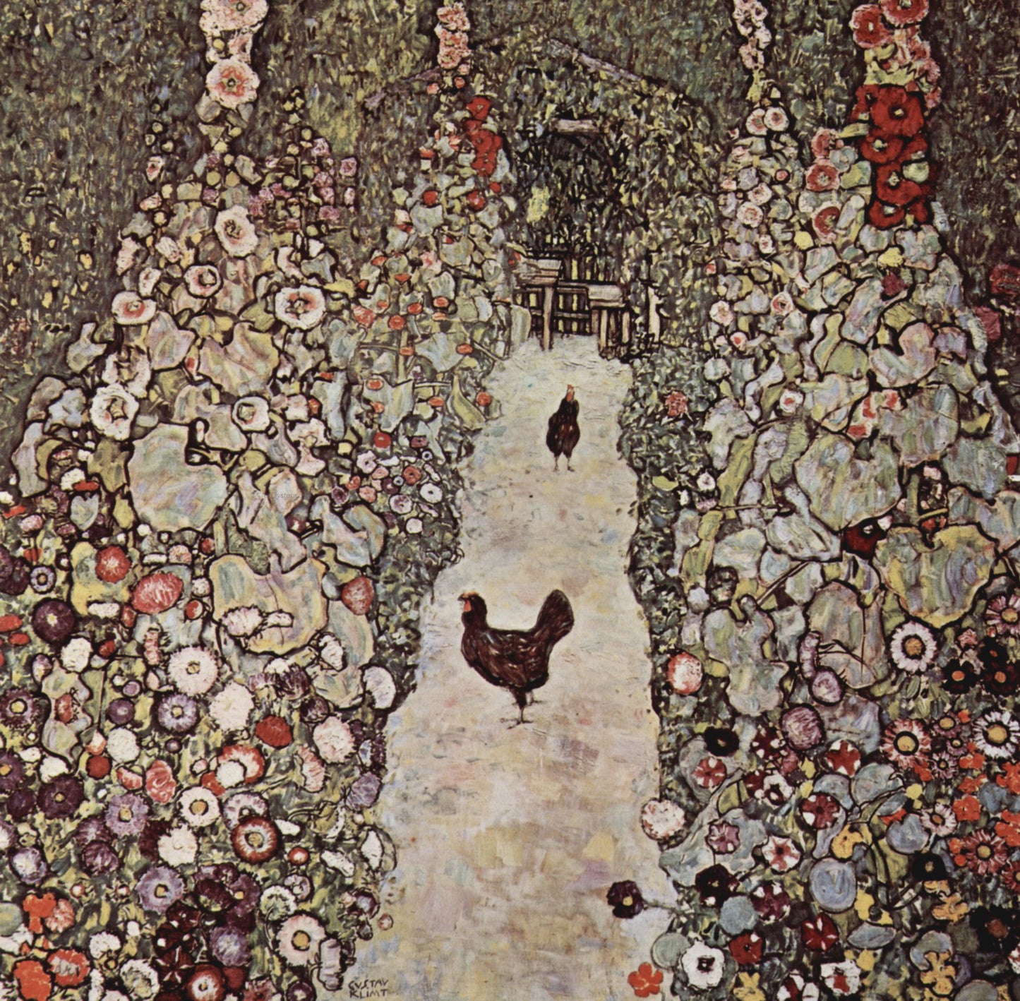 Gustav Klimt Garden with Roosters - Hand Painted Oil Painting