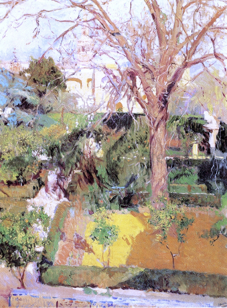 Joaquin Sorolla Y Bastida Gardens of the Alcazar of Seville in Wintertime - Hand Painted Oil Painting