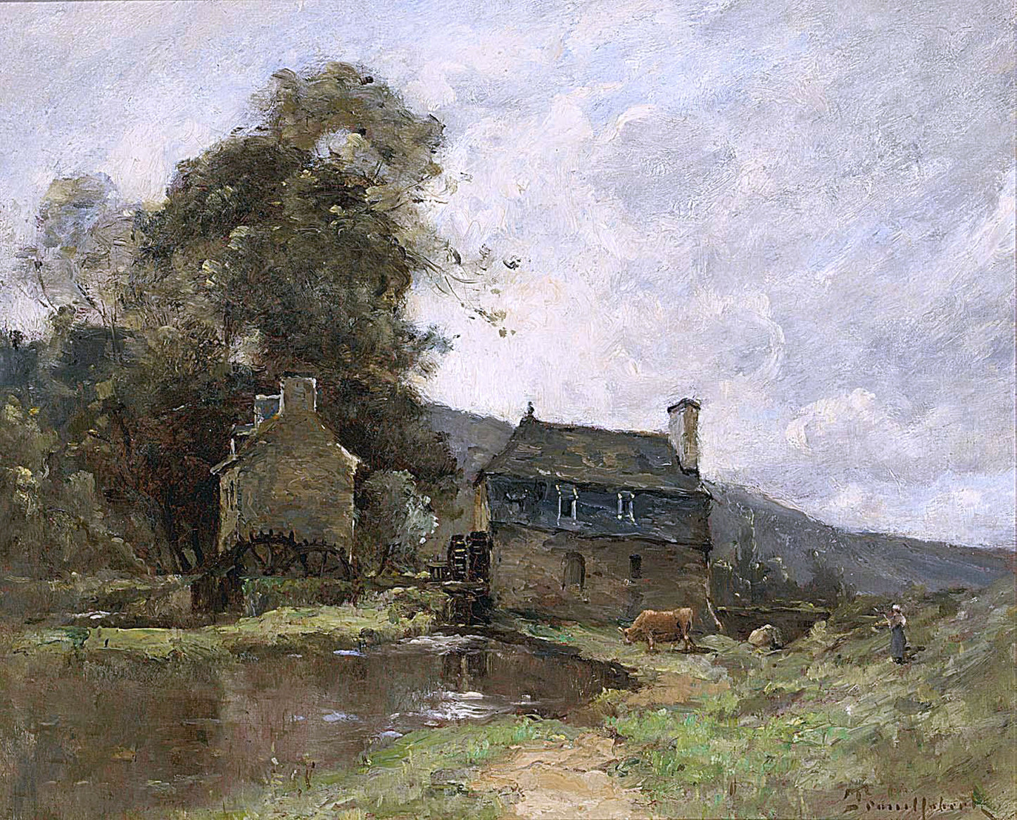 Paul Desire Trouillebert Gardienne de Vache pres d'un moulin - Hand Painted Oil Painting