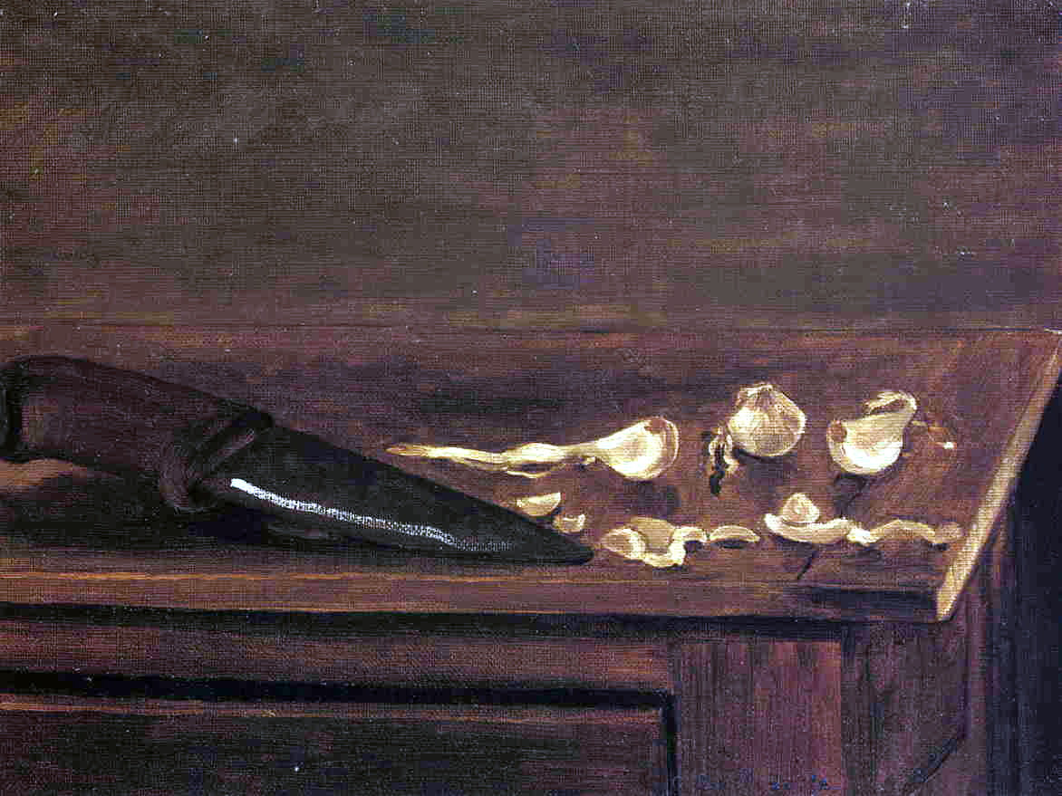 Gustave Caillebotte Garlic Cloves and Knife on the Corner of a Table - Hand Painted Oil Painting