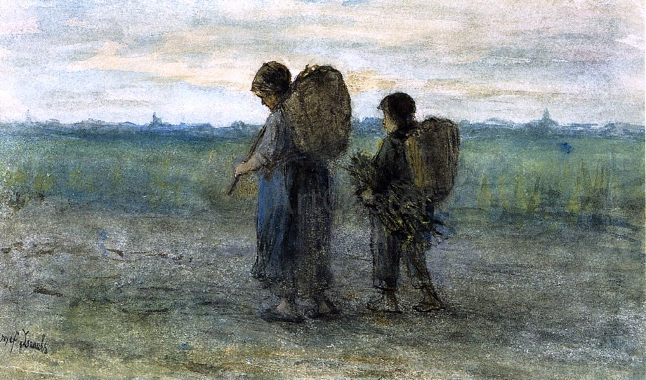 Jozef Israels Gathering Faggots - Hand Painted Oil Painting