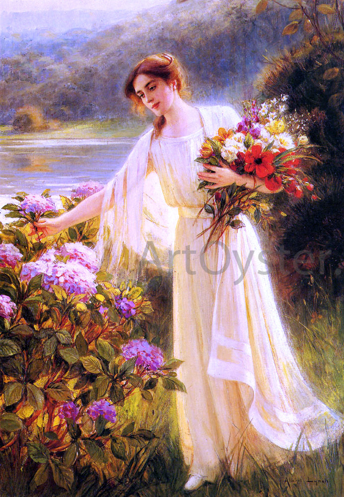 Albert Lynch Gathering Flowers - Hand Painted Oil Painting