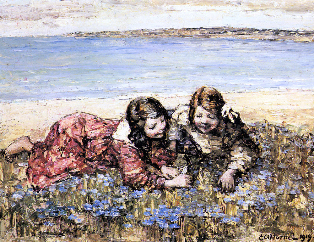 Edward Atkinson Hornel Gathering Flowers by the Seashore - Hand Painted Oil Painting