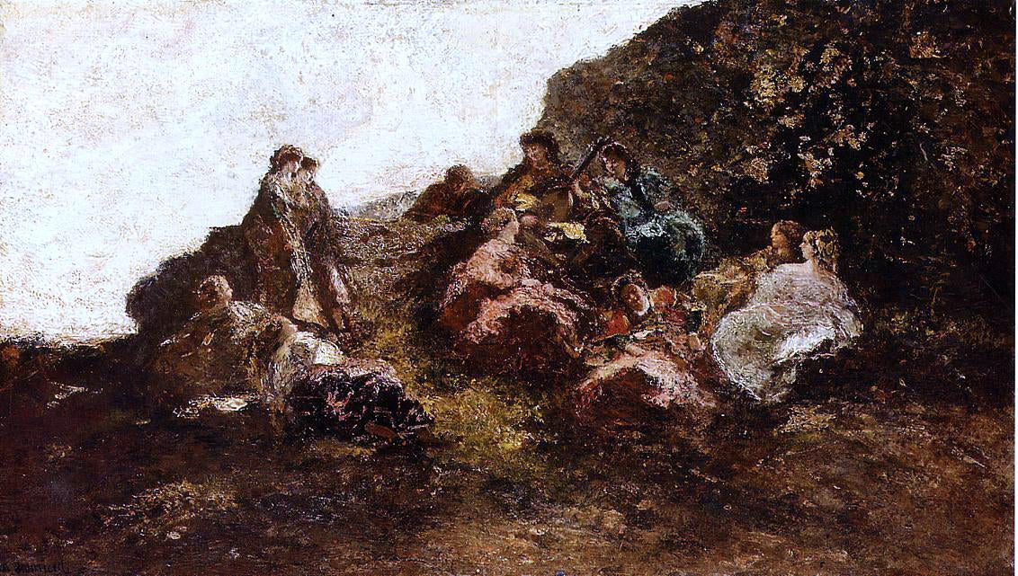 Adolphe-Joseph-Thomas Monticelli Gathering of Elegant Women - Hand Painted Oil Painting