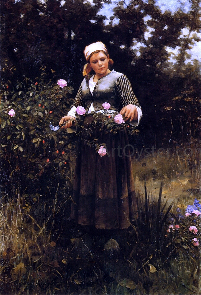 Daniel Ridgway Knight Gathering Roses - Hand Painted Oil Painting