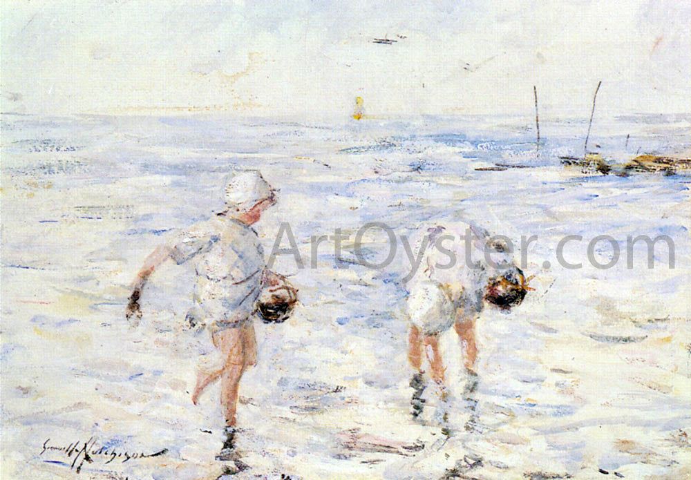 Robert Gemmell Hutchison Gathering Shells at the Beach - Hand Painted Oil Painting