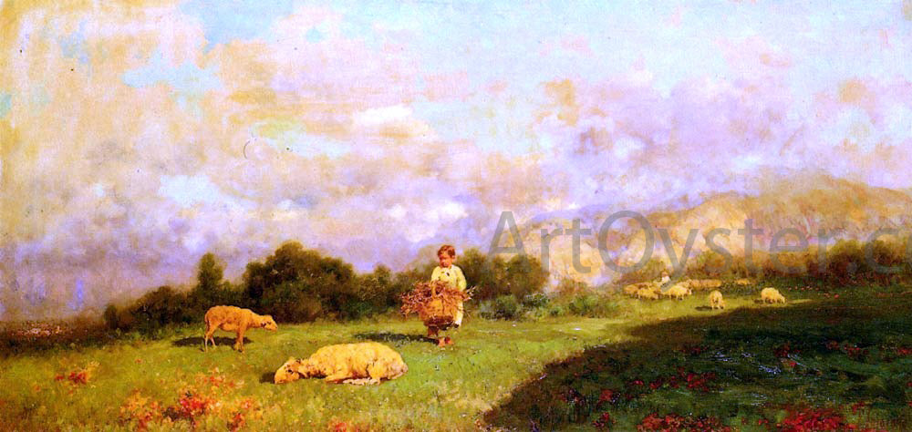 Francesco Lojacono Gathering Sticks - Hand Painted Oil Painting