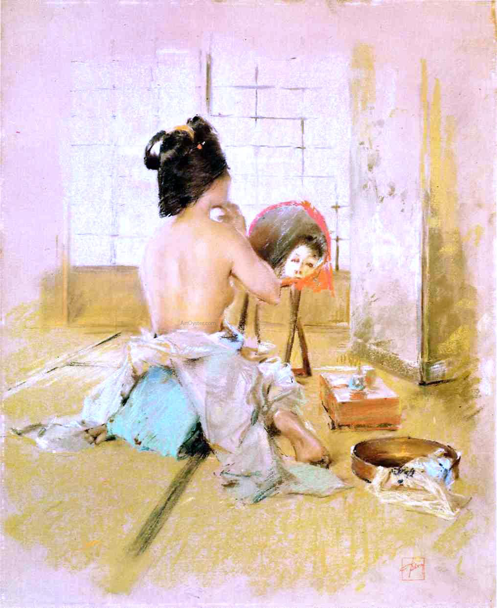 Robert Frederick Blum Geisha at Her Toilet - Hand Painted Oil Painting