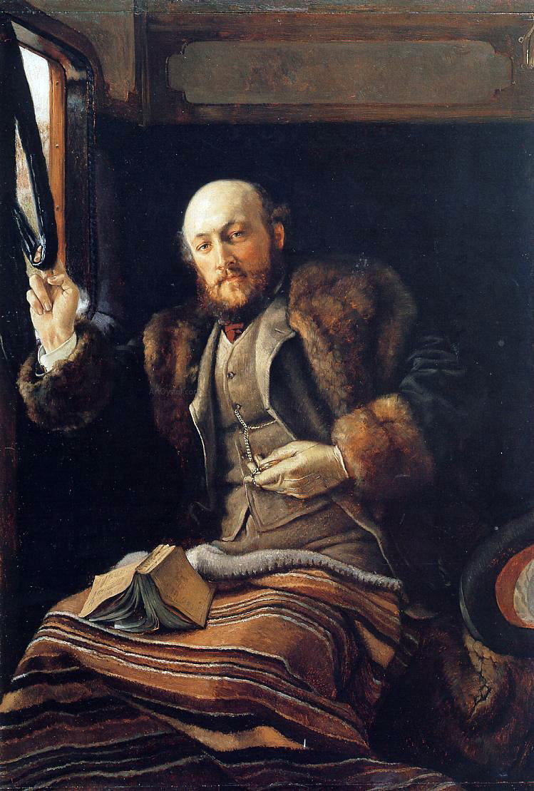 James Tissot Gentleman in a Railway Carriage - Hand Painted Oil Painting