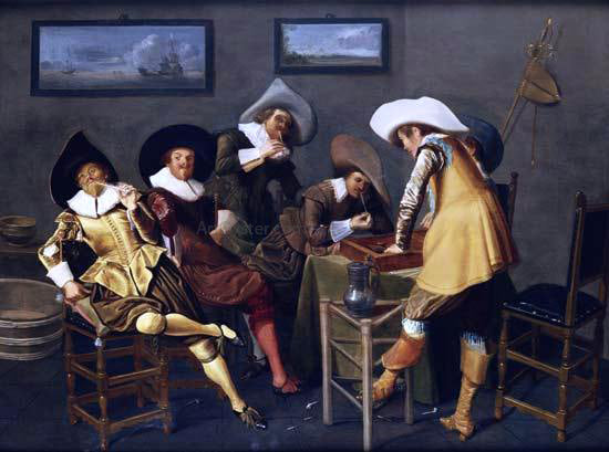  Dirck Hals Gentlemen Smoking and Playing Backgammon in an Interior - Hand Painted Oil Painting