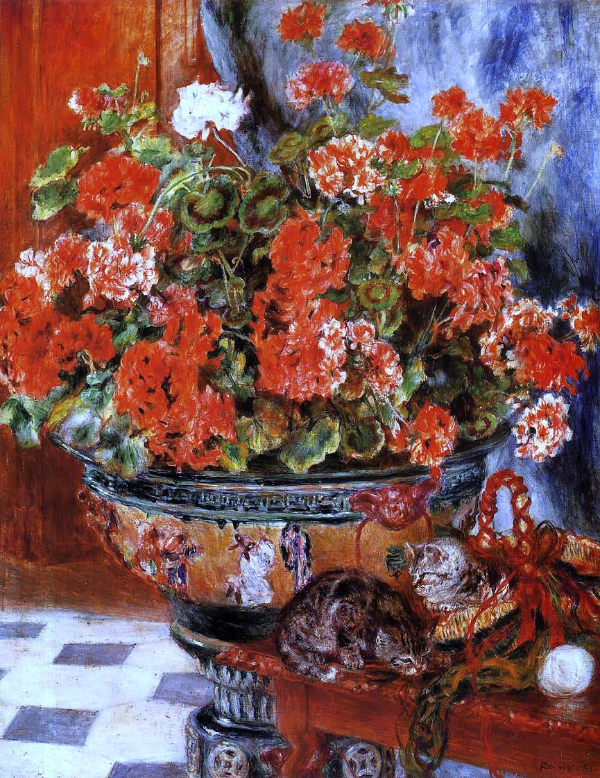 Pierre Auguste Renoir Geraniums and Cats - Hand Painted Oil Painting