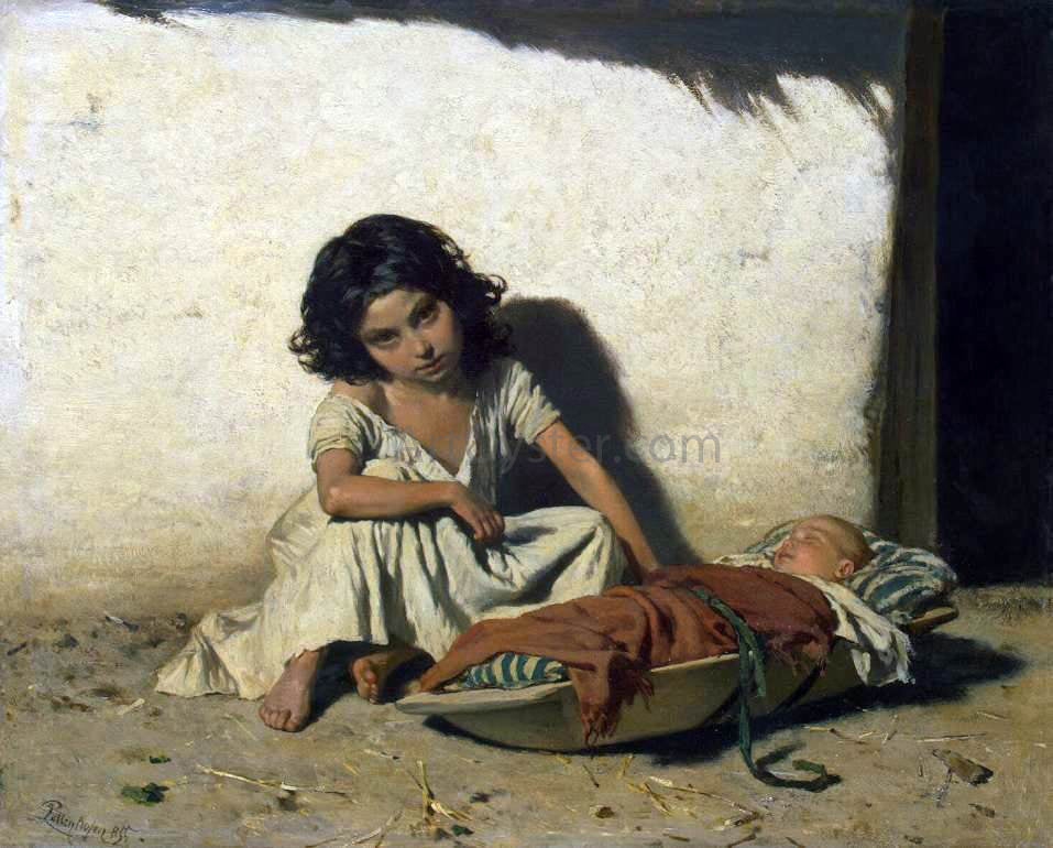 August Von Pettenkofen Gipsy Children - Hand Painted Oil Painting