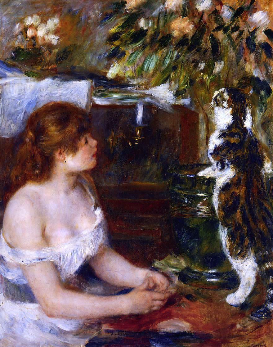 Pierre Auguste Renoir Girl and Cat - Hand Painted Oil Painting