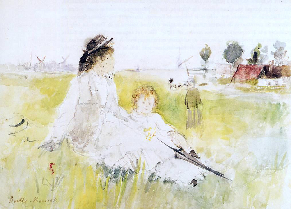 Berthe Morisot Girl and Child on the Grass - Hand Painted Oil Painting