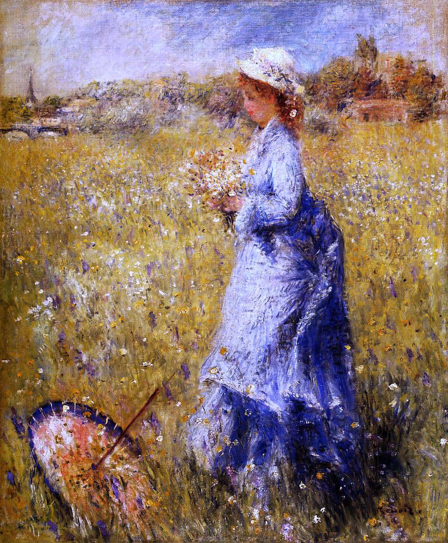 Pierre Auguste Renoir Girl Gathering Flowers - Hand Painted Oil Painting