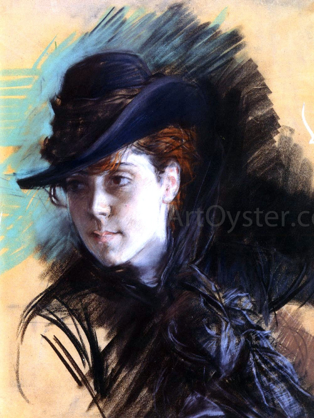 Giovanni Boldini Girl In A Black Hat - Hand Painted Oil Painting