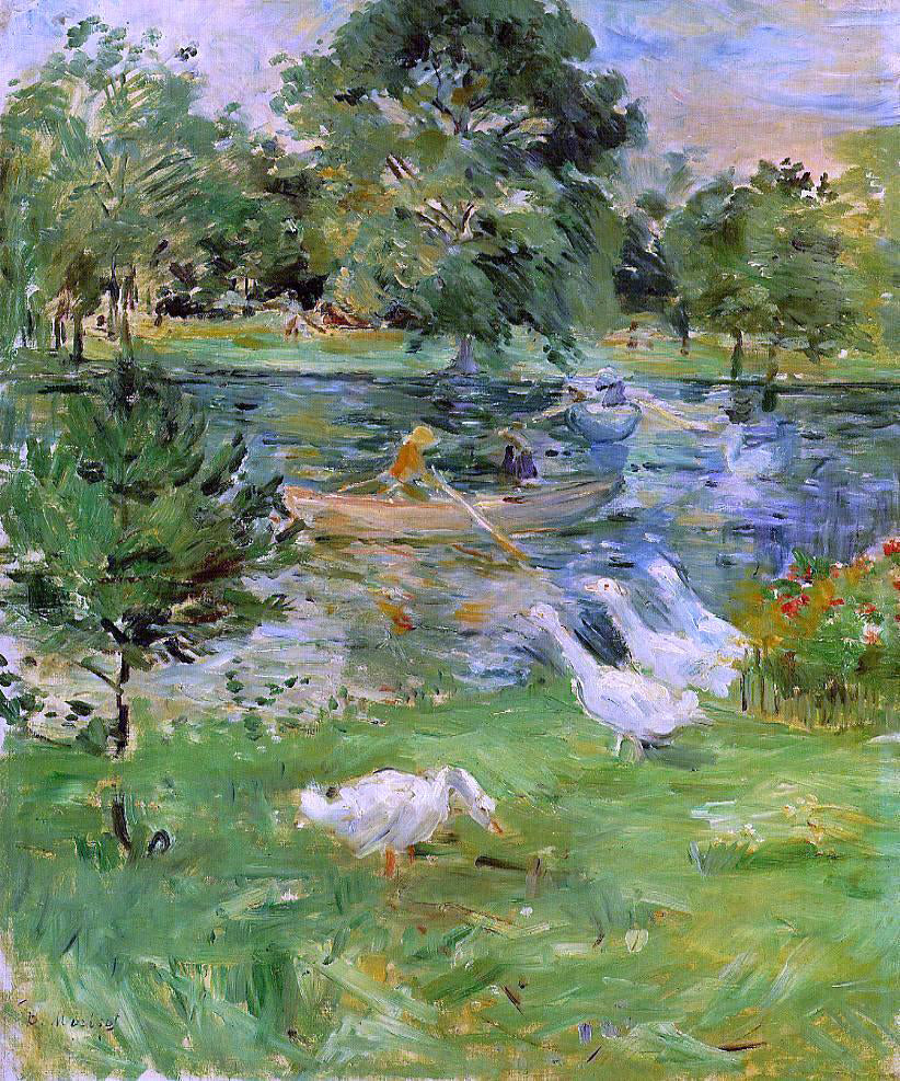 Berthe Morisot Girl in a Boat, with Geese - Hand Painted Oil Painting