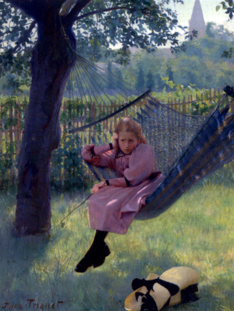 Jules Octave Triquet A Girl in a Hammock - Hand Painted Oil Painting