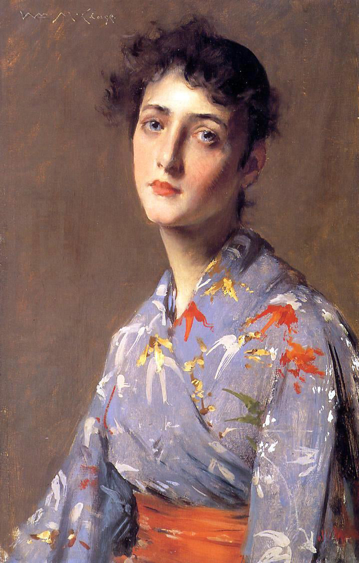 William Merritt Chase Girl in a Japanese Kimono - Hand Painted Oil Painting