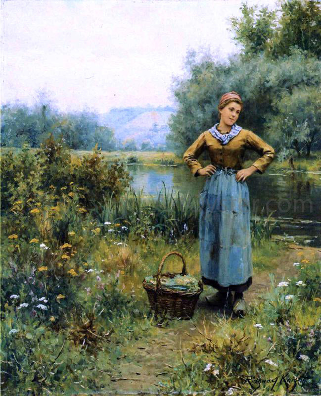 Daniel Ridgway Knight Girl in a Landscape - Hand Painted Oil Painting