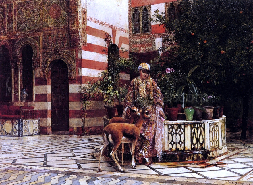 Edwin Lord Weeks Girl in a Moorish Courtyard - Hand Painted Oil Painting