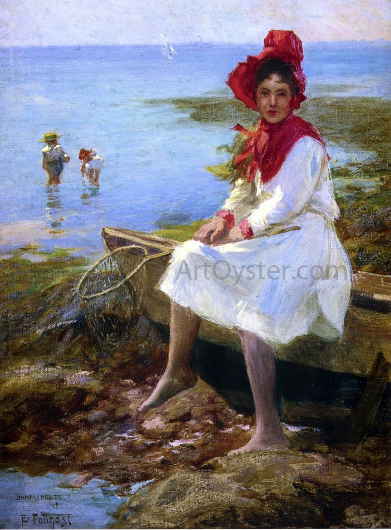 Edward Potthast Girl in a Red Bonnet - Hand Painted Oil Painting