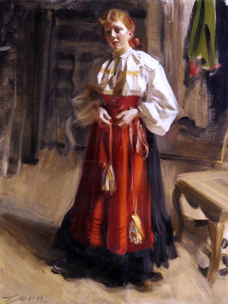 Anders Zorn Girl in an Orsa Costume - Hand Painted Oil Painting