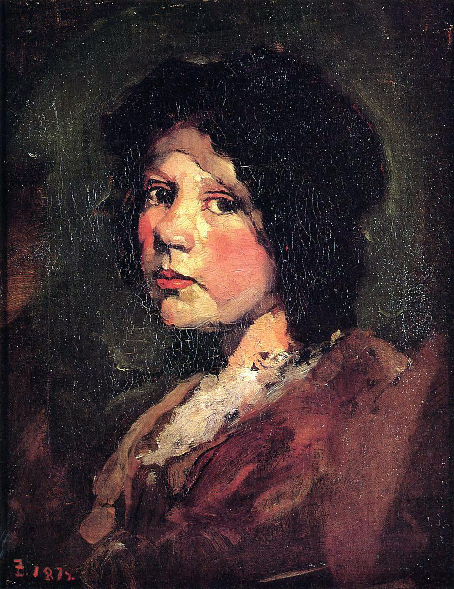  Frank Duveneck Girl in Black Hood - Hand Painted Oil Painting