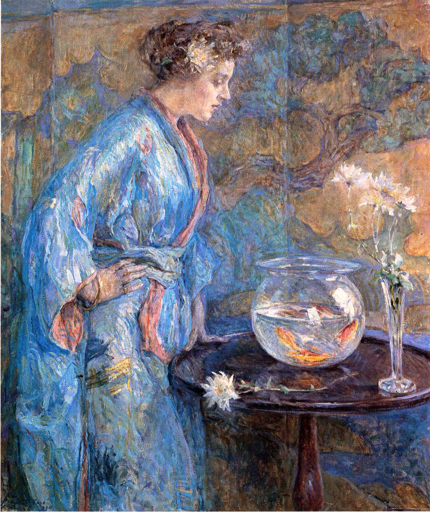 Robert Lewis Reid Girl in Blue Kimono - Hand Painted Oil Painting