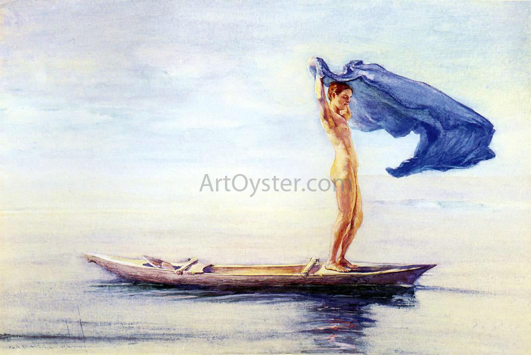 John La Farge Girl in Bow of Canoe Spreading Out Her Loin-Cloth for a Sail, Samoa (also known as Fayaway) - Hand Painted Oil Painting