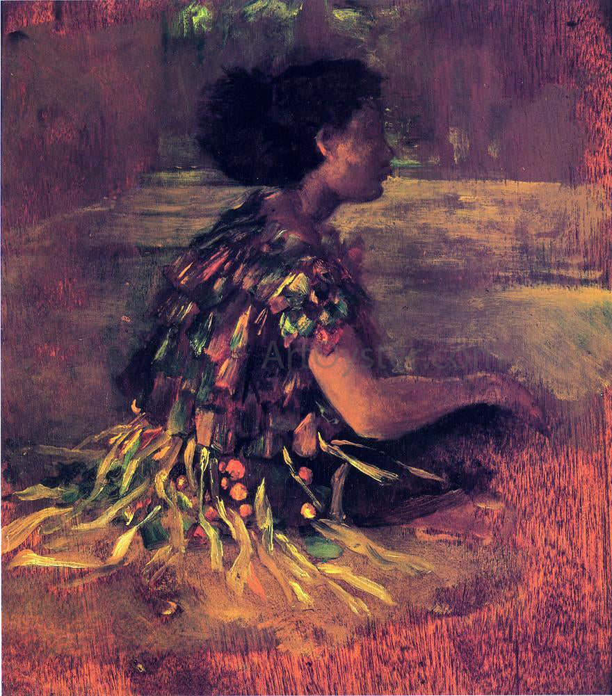 John La Farge Girl in Grass Dress (also known as Seated Samoan Girl) - Hand Painted Oil Painting