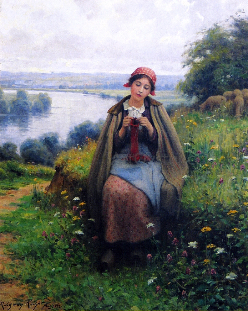 Daniel Ridgway Knight Girl Knitting - Hand Painted Oil Painting
