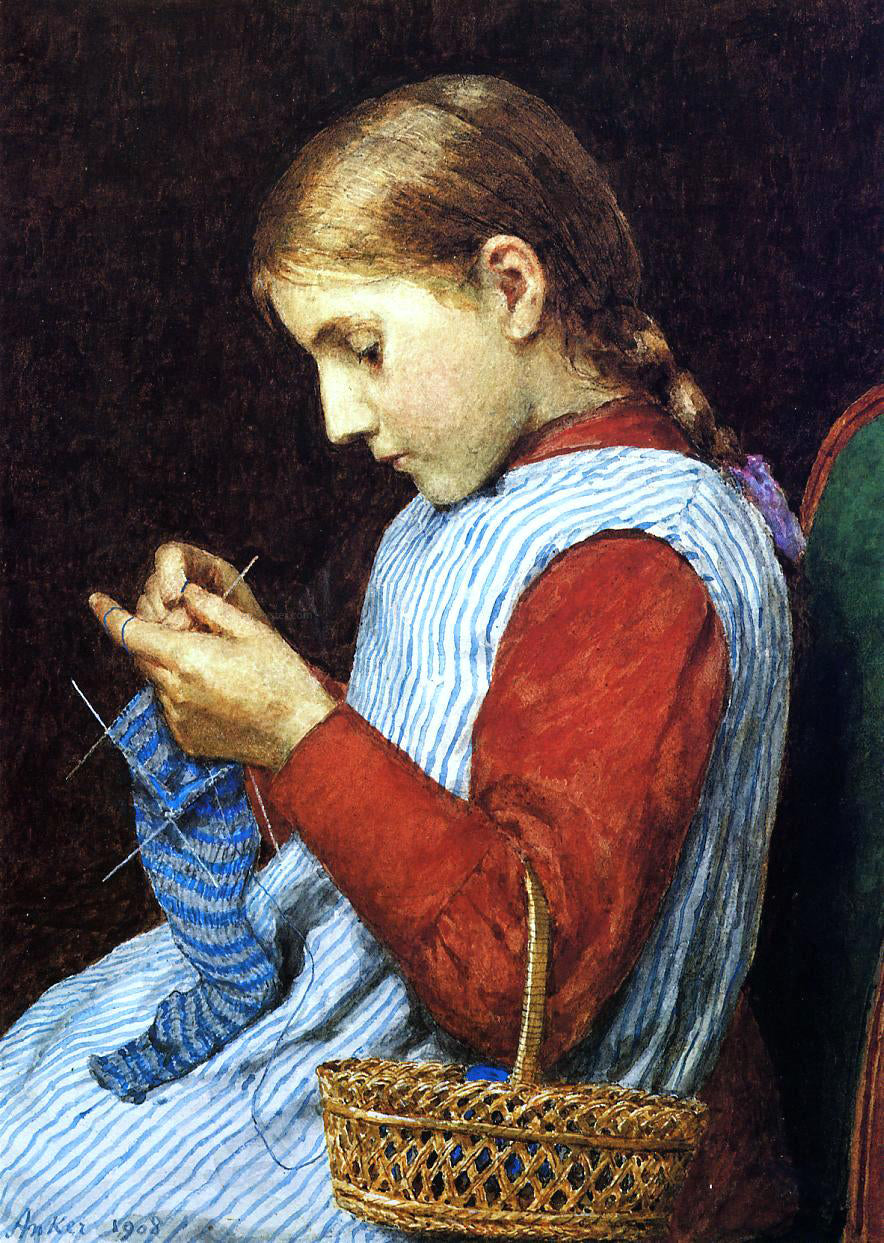 Julian Alden Weir Girl Knitting - Hand Painted Oil Painting