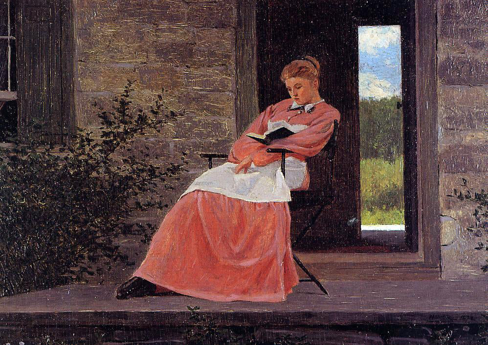 Winslow Homer Girl Reading on a Stone Porch - Hand Painted Oil Painting